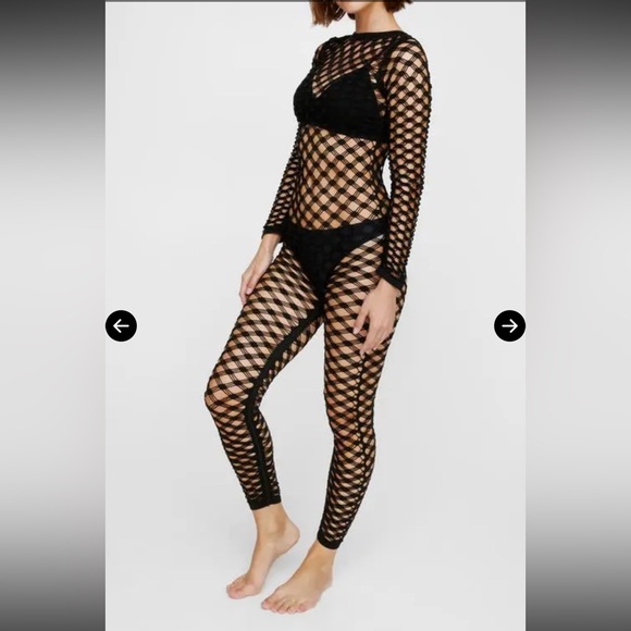 NASTY GAL  Seamless Long Sleeve Net Jumpsuit In Black Small/Medium New NWT - Picture 3 of 8